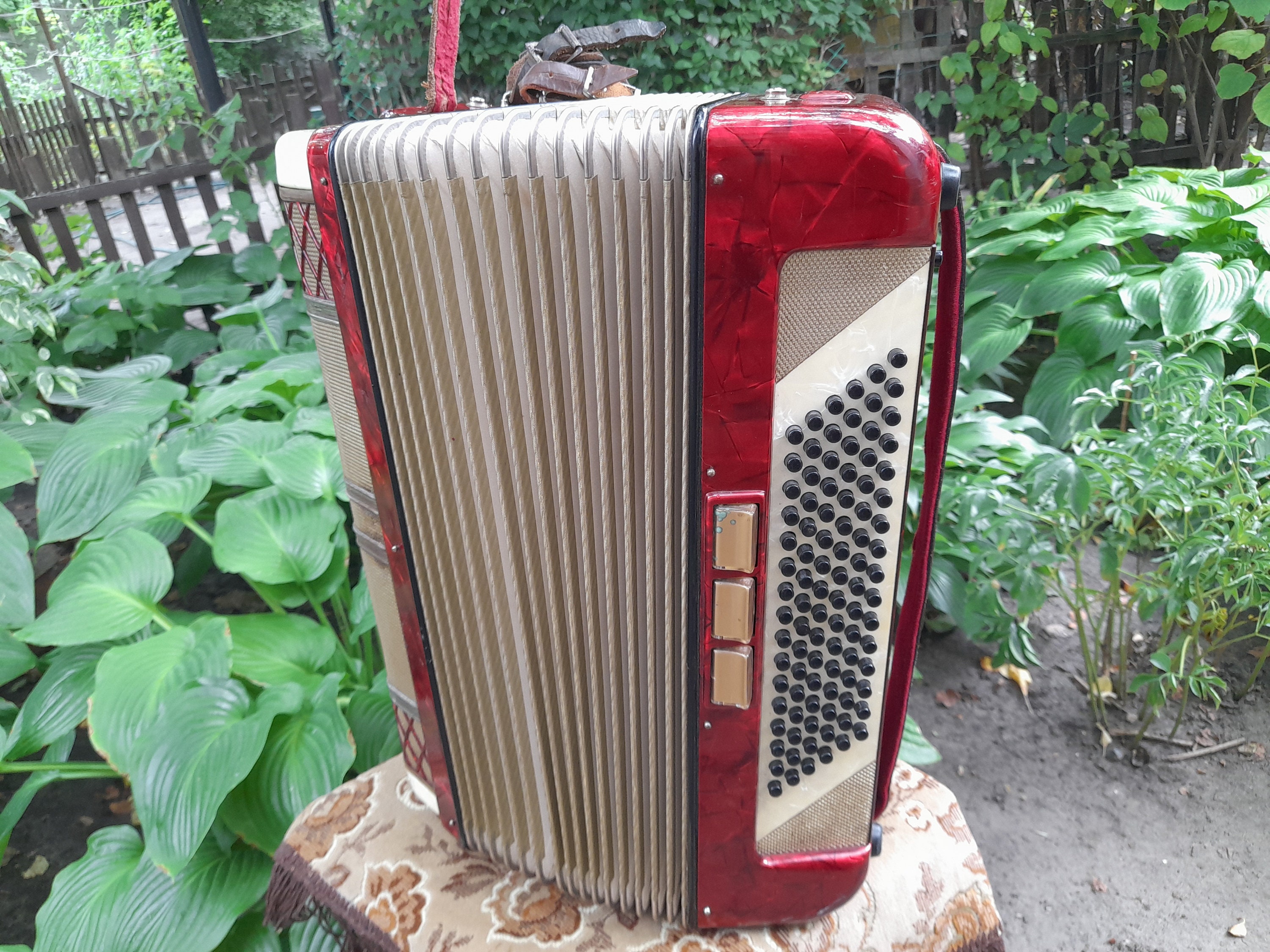 ヴィンテージ レッド バルカロール アコーディオン：96 ベース、37