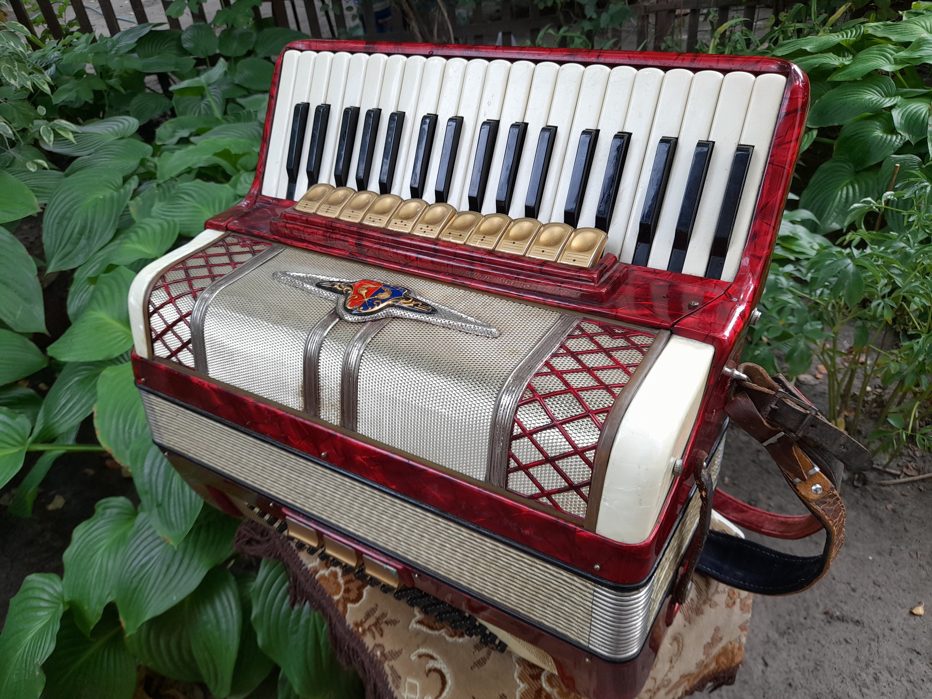 ヴィンテージ レッド バルカロール アコーディオン：96 ベース、37