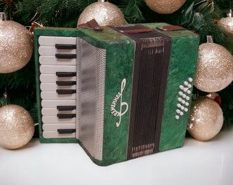 Accordion Kremennoe, 20 keys, 1-voice, Accordion for children, Musical instrument, Green accordion, small Accordion, Accordion,VintageBayan