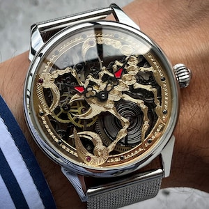 Exposed Gear Skeleton Watch Molnija skeleton scorpion – Hand-Wound Mechanical – Vintage Industrial Style – Unique Gift for Men