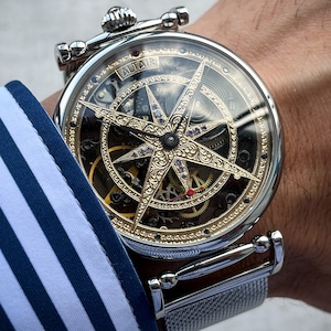 Rare watch Marriage Vintage Molnija skeleton Altair Big-Large watch-custom hand carved Watch-Soviet watch-Men&#39;s watch-Gift for him-Handmade