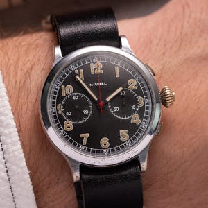 RARE montres suisses Nibrel Landeron 47, chronographe militaire original des années 30, montres-bracelets, montre pour homme, montre de collection vintage