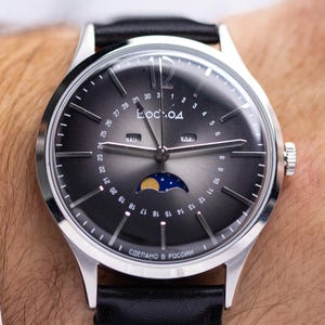 Men’s vintage moon phase wrist watch wostok,Soviet vintage,Moon watches,USSR  watch,Gift for him her,collectible,Personalized gift space