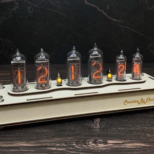 Vintage Industrial Nixie Tube Clock – Handmade Retro Decor – Warm Glow Timepiece – Geeky Gift for Men IN-14 16