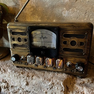 Premium handmade nixie in-12 clock watch hand made radio vintage loft style decor home office design clock tube nixie radio clock table gift