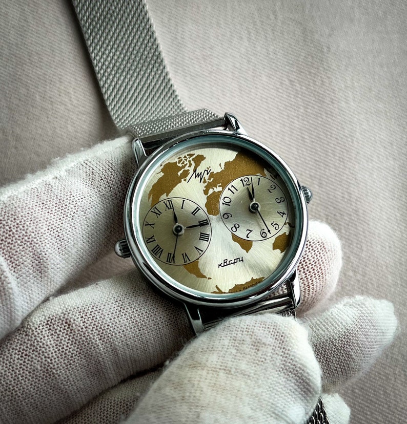 Seltene Armbanduhren Luch, Vintage-Sowjetuhr, Doppelangebot, Geschenk für ihn, Armbanduhren im Retro-Stil, Accessoires, Herrenkollektion, Quarzuhren, Rarität Bild 3