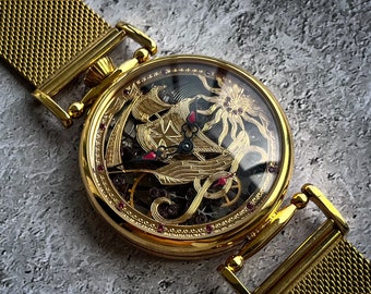 Marriage Vintage Molnija Skelett Segelboot große Uhr, seltene benutzerdefinierte handgeschnitzte Uhr, sowjetische Uhr, große Uhr der Männer, Geschenk für ihn, handgefertigt