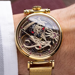 Watch Handmade watch Skeleton watch Custom watch Steampunk watch Mechanical watch Gift for husband Gift for men Skeleton mechanical Sailboat