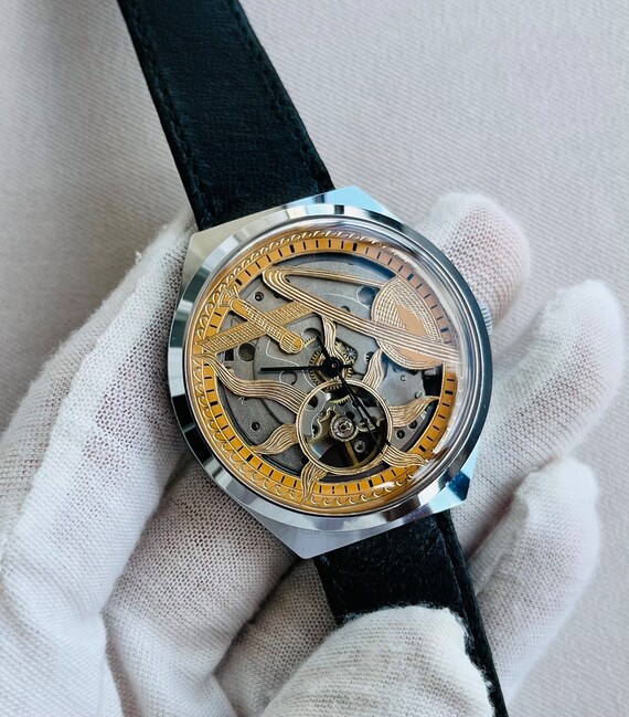 Vintage Raketa Star Sputnik Wrist Watch Rare Skeleton Custom Hand Carved Watch Soviet Watch men s Watch Gift for Him handmade Marriage Etsy UK
