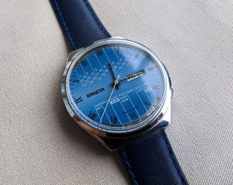 Vintage Men's collection wrist watches/SOVIET USSR/wristwatches/Blue woman's watch/Raketa Perpetual calendar/Mechanical 1980 /retro rare old