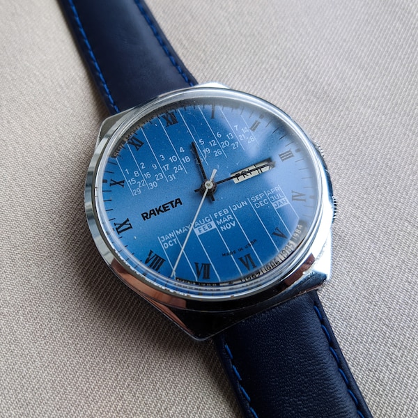 Vintage Men's collection wrist watches/SOVIET USSR/wristwatches/Blue woman's watch/Raketa Perpetual calendar/Mechanical 1980 /retro rare old
