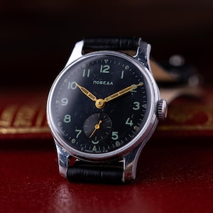 Vintage watch Pobeda Rare Engraved watches Military wristwatch antique retro Mechanical Watch Vintage Men watch Gift for men collectio