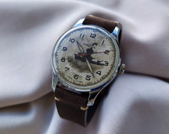 RARE Orologio da polso unico POBEDA Quadrante di rarità fatto a mano, orologio URSS sovietico, orologio meccanico, orologio militare, orologio da uomo, orologio vintage, regalo del padre