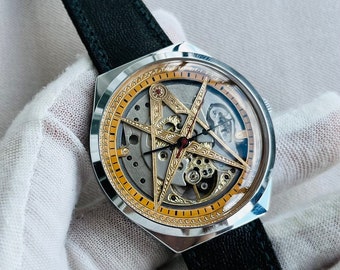 Vintage Raketa Stern Armbanduhr, seltene Skelett handgeschnitzte Uhr, Sowjetunion Uhr,Herren Uhr,Geschenk für ihn,Handgemacht,Heirat