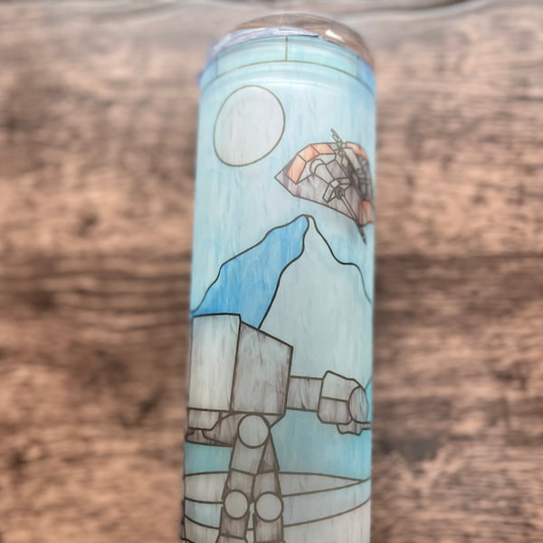 Hoth Planet with ATAT Stained Glass designed Glass OR Stainless Steel tumbler