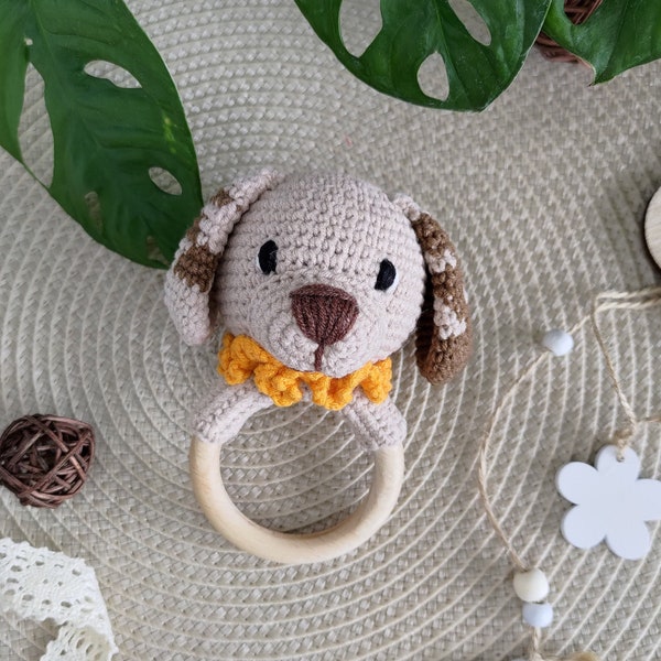Crochet baby rattle, Gift for new mom, Puppy rattle, New mom gift, Animal rattle