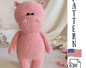 Hippo doll pattern, DIY plush toy, Amigurumi pattern
