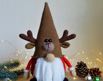Christmas gnome, Reindeer gnome, Nordic decor, Crochet gnome