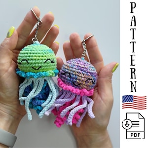 NO SEW keychain crochet pattern, Jellyfish keychain, No sew crochet pattern, Easy crochet pattern