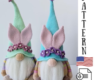 Gnome crochet pattern, Easter bunny gnome