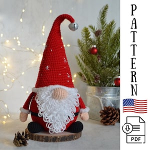 Santa gnome pattern, Christmas crochet pattern, Crochet gnome pattern, Gnome ornament, Gnome pattern