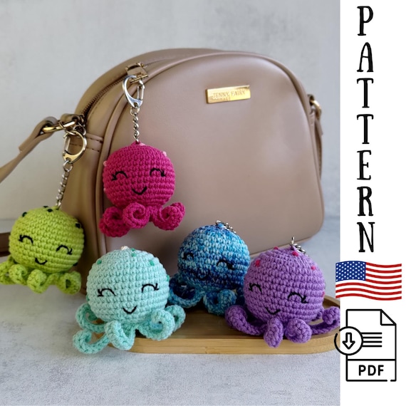 Octopus keychain, No sew crochet pattern