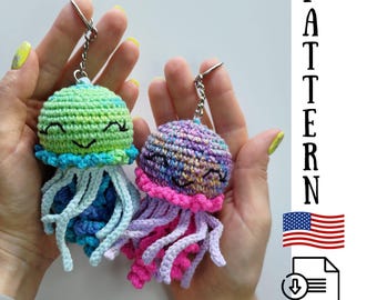 Crochet Jellyfish keychain, No sew pattern