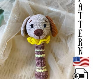 Crochet rattle pattern, Dog baby pattern