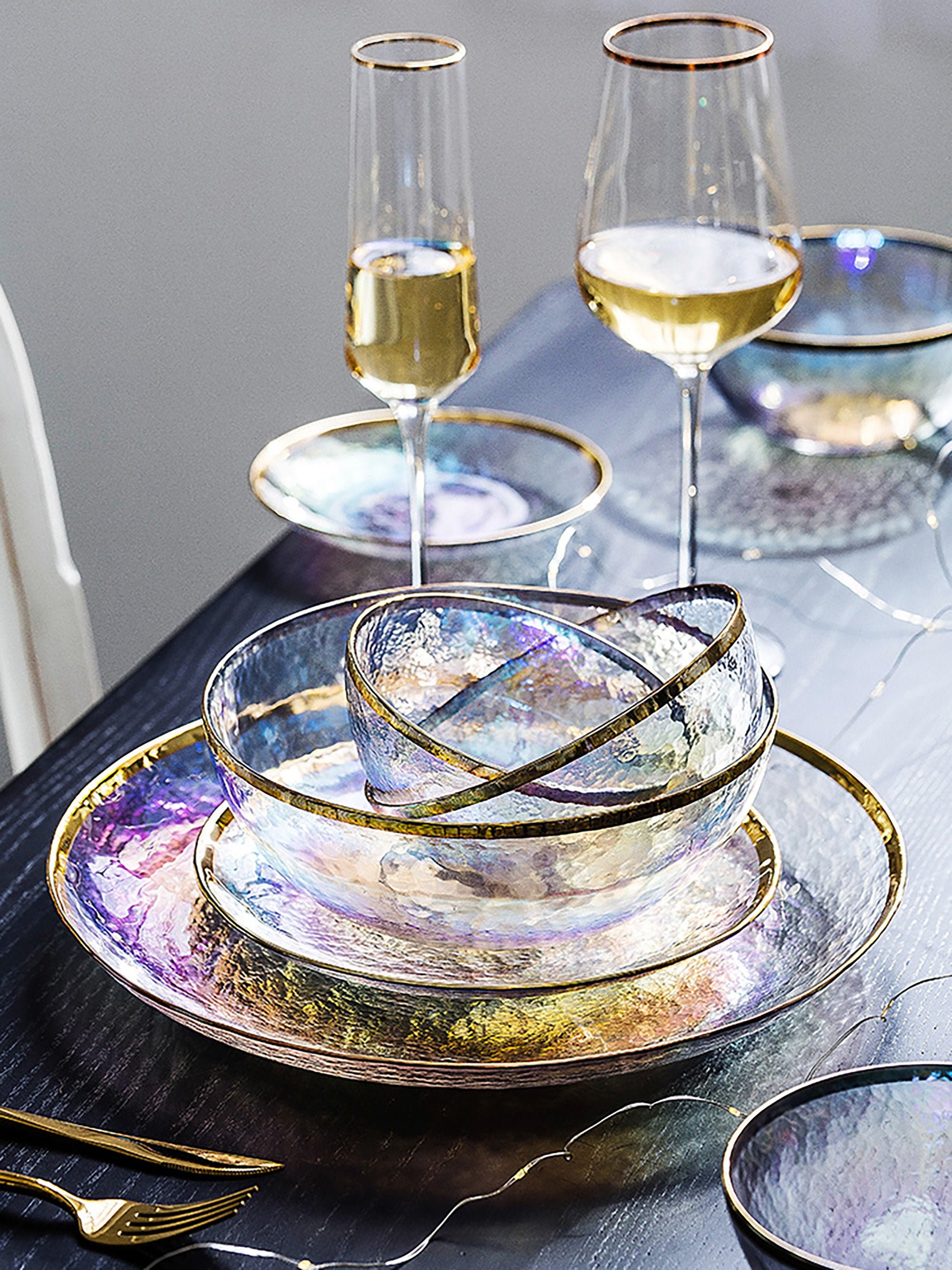Rainbow Glass Dishes Set Dinner Plates Tableware Glass Etsy