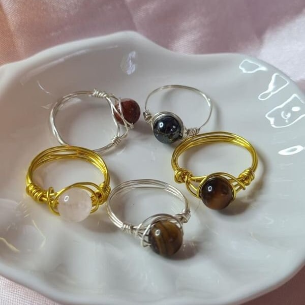 Tarnish Free * Handmade Wire Wrapped Beaded Crystal Ring / Multiple Crystal Options / Silver or Gold Band / Unique / Gift / Quirky