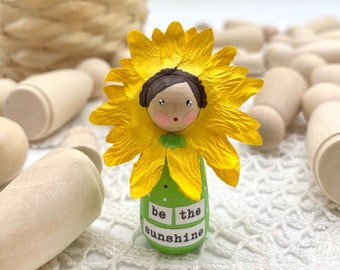 Be the Sunshine Gift, Sunflower Peg Doll, Motivational Desk Buddy, Cute Small Gift for Her, Cheer Up Gift for Friend, Uplifting Present