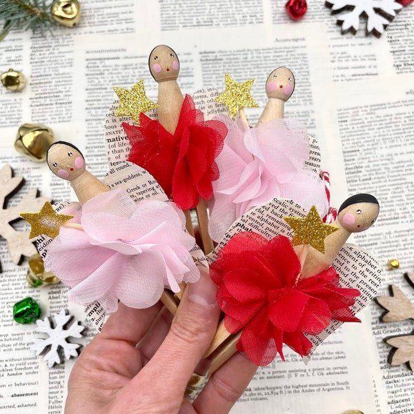 Décoration d’ange de Noël, fée personnalisée de poupée de cheville, cintre en bois d’arbre de Noël, poupée d’ange, poupée de cheville de pince à linge, cadeau secret de Santa