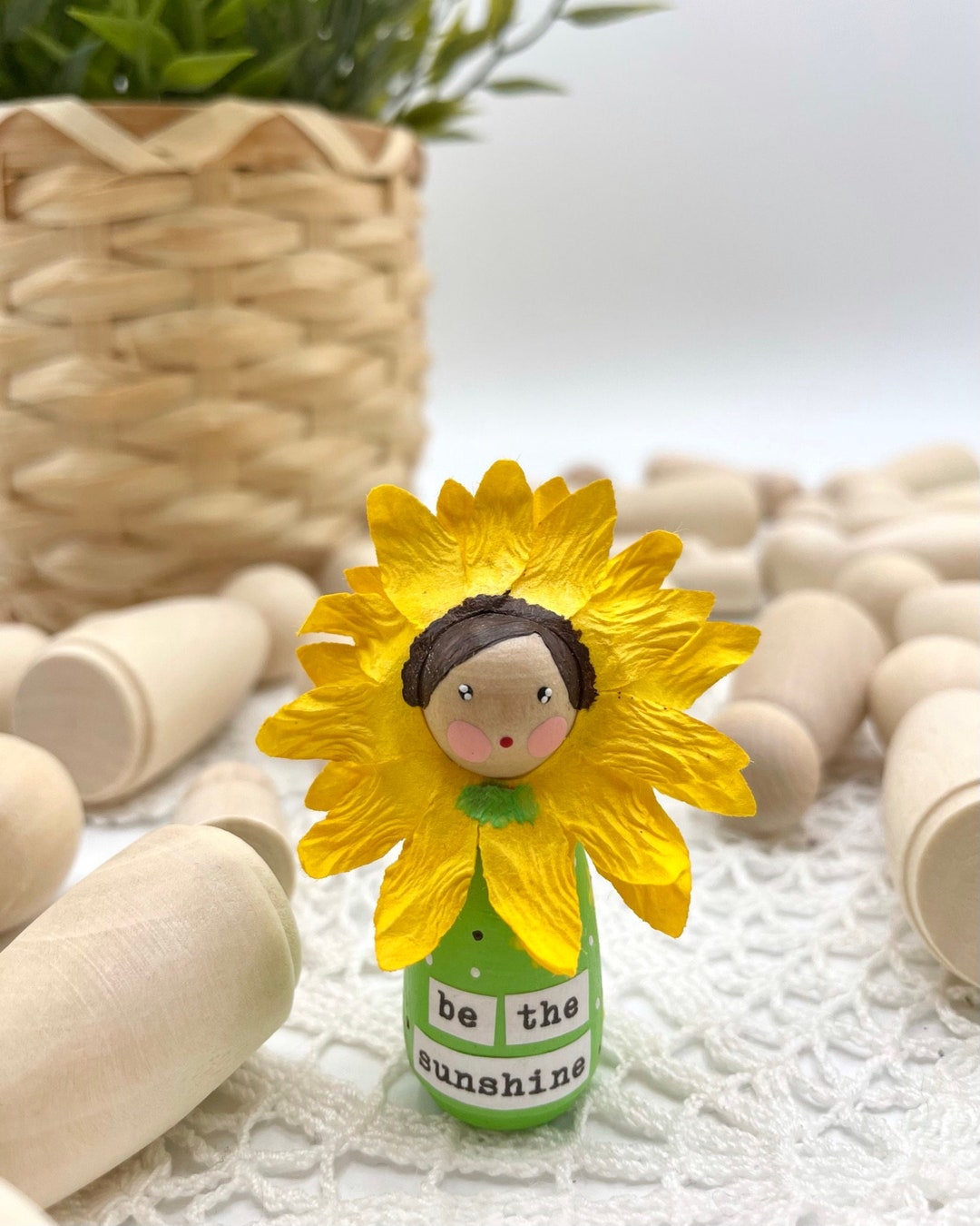 Be the Sunshine Gift, Sunflower Peg Doll, Motivational Desk Buddy, Cute