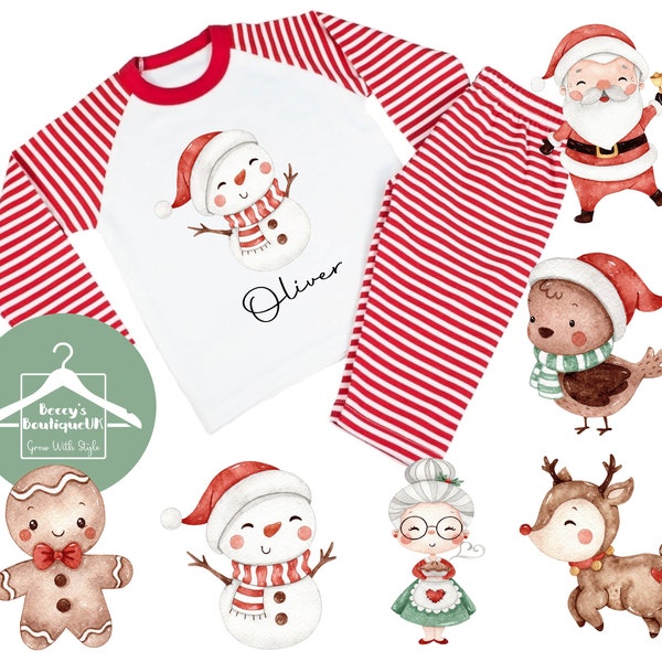 Children's Personalised Christmas Pyjamas, Matching Kids Pyjamas, Christmas Pjs, Festive Nightwear, Christmas Eve, Sleep Tight, Watercolour