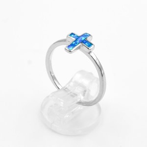 Opal Silver Ring, Opal Ring for Woman, Cross Ring, Greek jewelry, Blue Opal Ring, Opal jewelry, Rings for her, Opal rings, Christmas gift.