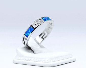 Anello in argento con opale, anello con opale da donna, anello greco, gioielli greci, anello con opale blu, gioielli con opale, anelli per lei, anelli con opale, regalo di Natale.