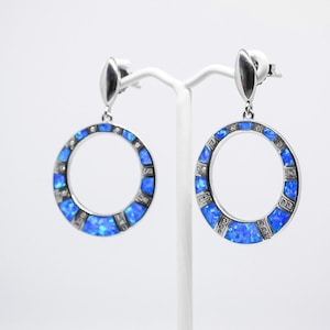 Greek silver Earrings, Greek Earrings, Silver Earrings for Wife, Opal Silver Earrings, Opal Dangle Earrings, Blue Opal Dangle Earrings