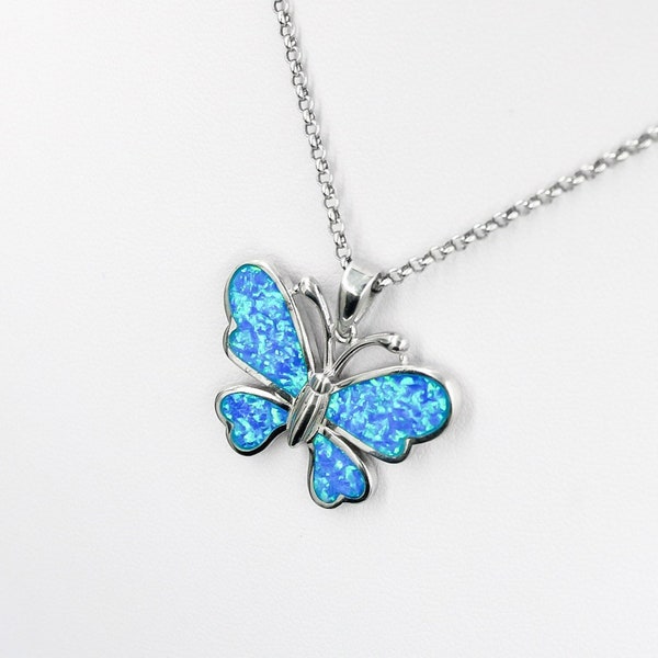 Silver Butterfly Pendant,Silver Animal Pendant , Opal pendant, Greek Jewelry, Blue Opal Pendant, Gift for wife , Blue opal Pendant,