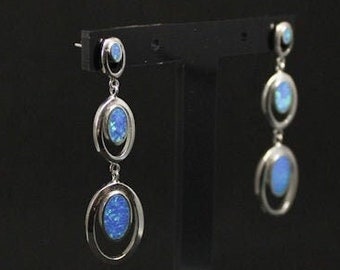 Greek Silver Earrings, Greek Earrings, Silver Earrings for Wife, Opal Silver Earrings, Opal Dangles Earrings, Blue Opal Earrings