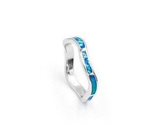 Blue Opal Ring, Opal wave ring, blue wave ring, Greek Rings, Gift for wife, Anniversary gift, Birthday gift, Mother's Day Gift, Gift for her