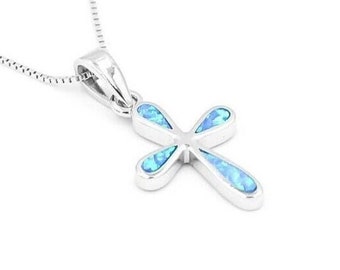 Silber Kreuz Anhänger, Blauer Kreuz Anhänger, Opal Anhänger, griechischer Schmuck, Blauer Opal Anhänger, Kreuz Anhänger für alle, Silber Opal Anhänger