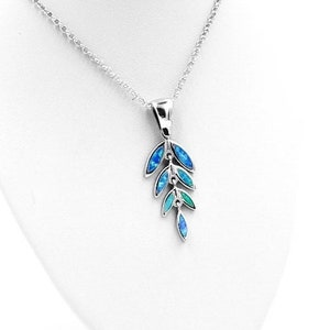 Silver Leaf pendant , Opal pendant, Greek Jewelry, Jewelry for wife,Gift for wife , Blue Opal Pendant, Leaf Pendant, Blue leaf pendant