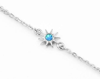 Blue Opal Bracelet ,Silver Sun Bracelet, Jewelry for wife, Greek jewelry, Opal jewelry, Opal bracelet, Gift for Her, Silver opal bracelet