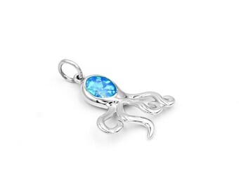 Silver Octopus pendant, Blue Opal Pendant, Summer pendant , Opal pendant, Summer jewelry pendants, Greek jewelry , Silver gift for wife