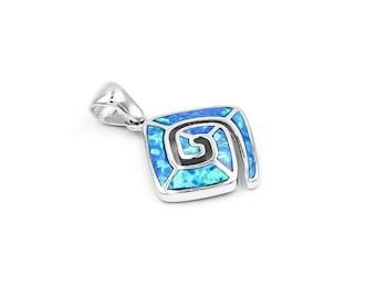 Opal Meander pendant, Greek key opal pendant, Gift for wife, blue Opal pendants, Opal Greek jewelry, Greek jewelry, Anniversary gift,