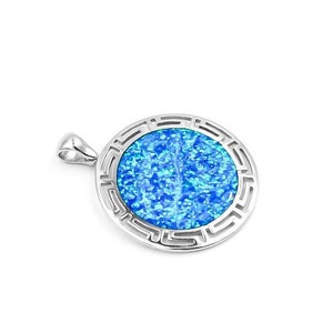 Opal Meander pendant, Greek key opal pendant, Gift for wife, blue Opal pendants, Opal Greek jewelry, Greek jewelry, Anniversary gift,