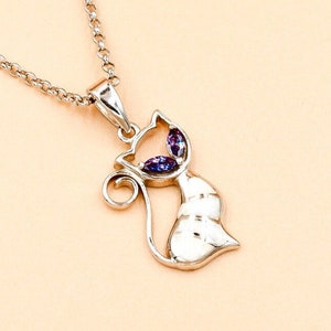 シルバー猫ペンダント、シルバー動物ペンダント、オパールペンダント、ギリシャジュエリー、ブルーオパールペンダント、妻への贈り物、ブルーオパールペンダント、