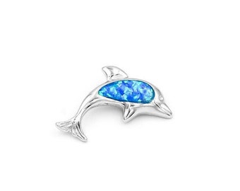Silver dolphin pendant, Blue Opal Pendant, Summer pendant, Opal pendant, Summer jewelry pendants, Greek jewelry , Silver gift for wife