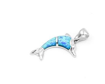 Silver dolphin pendant,Jewelry for wife, Summer pendant, Opal pendant, Summer jewelry pendants,Summer jewelry for woman,Silver gift for wife