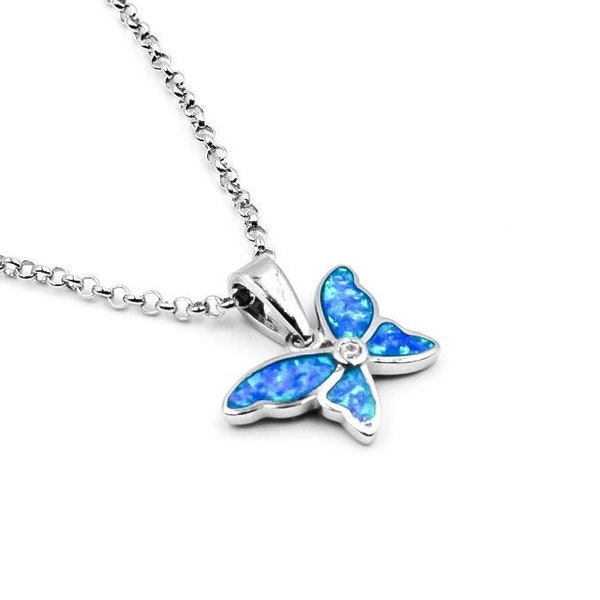 Silver Butterfly Pendant, Silver Animal Pendant , Opal pendant, Greek Jewelry, Blue Opal Pendant, Gift for wife , Blue opal Pendant,